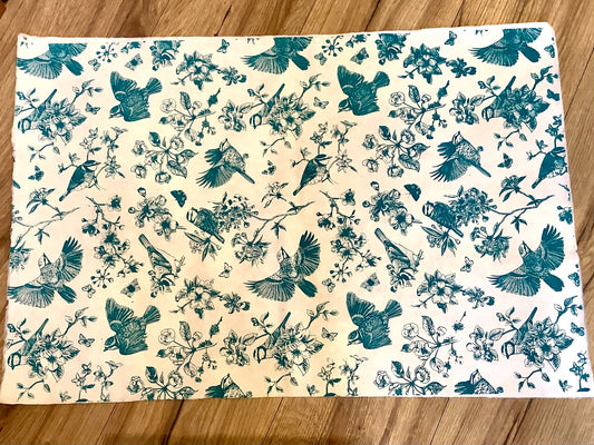 Geschenkpapier Vögel petrol handgeschöpft Nepalokta
