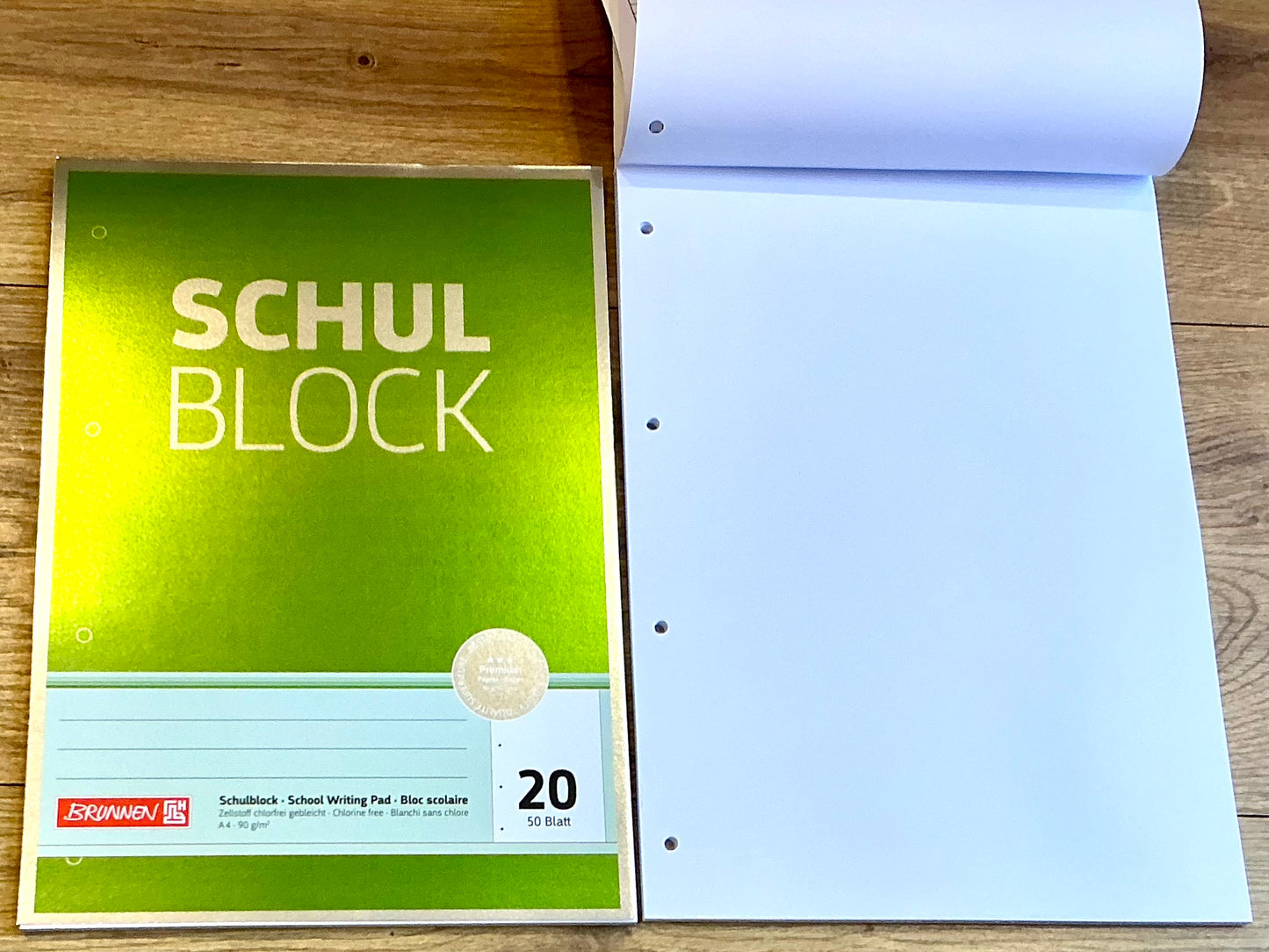 Schulblock A4 Lin.30 blanko gelocht 90g 50Bl BRUNNEN