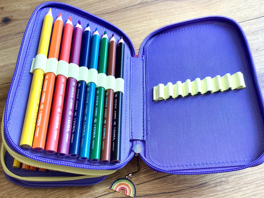 Federtasche 3 Reißverschlüsse Regenbogen Brunnen