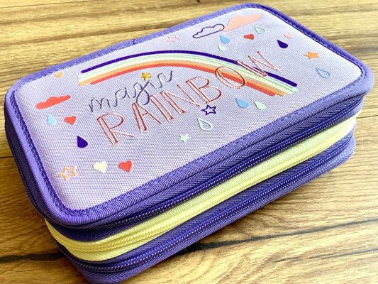 Federtasche 3 Reißverschlüsse Regenbogen Brunnen