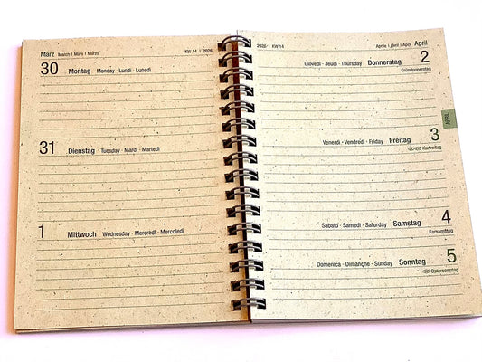 Taschenkalender Graspapier 10x14 Zettler 1W/2S 2026