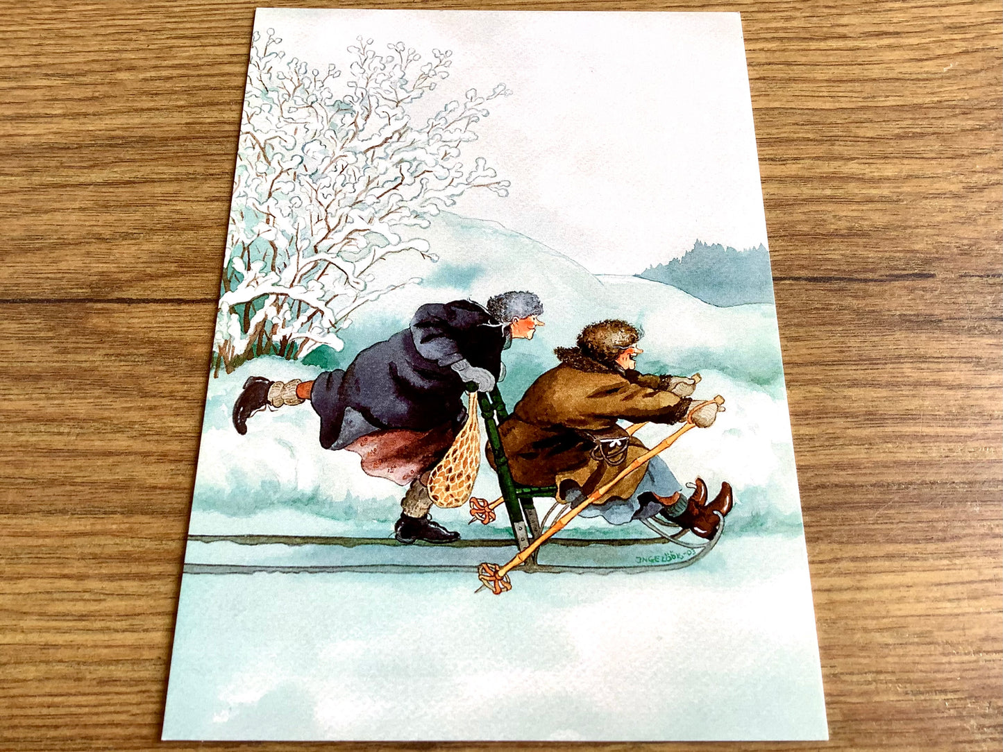 Postkarte Löök Frauen mit Schlitten