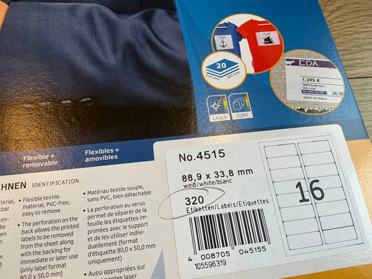 Namensetiketten Textil 320 St. 88,9x 33,8mm Herma 4515