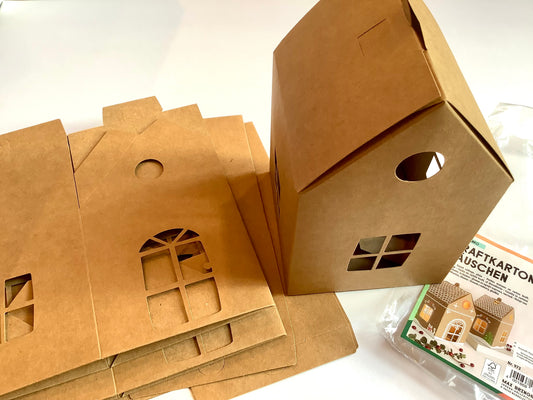 Papphaus 6x Lebkuchenhaus folia Kraftkarton 11x11x19cm