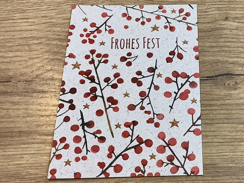 Postkarte Graspapier Frohes Fest Beeren