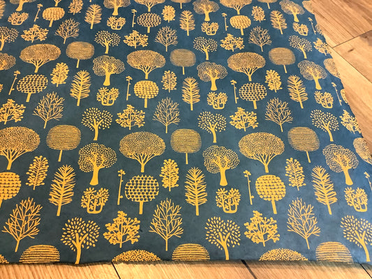 Geschenkpapier Lokta Lamali Trees kupfer auf petrol