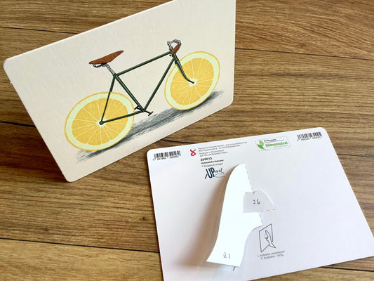 Aufstell-Karte "Zest" (Zitronen-Fahrrad)