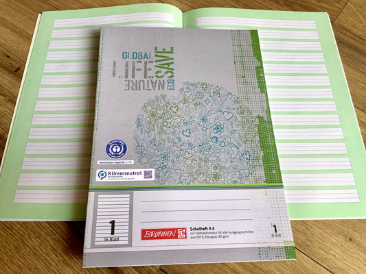 Schulheft A4 Lin.1 grün unterlegt Brunnen RC