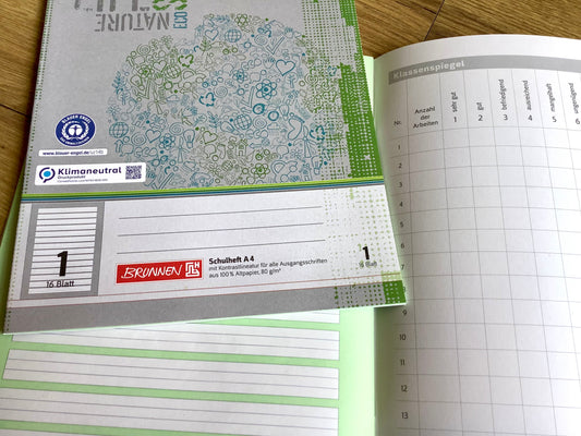 Schulheft A4 Lin.1 grün unterlegt Brunnen RC