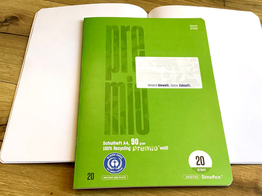 Schulheft A4 Lin.20 blanko 90g RC premio