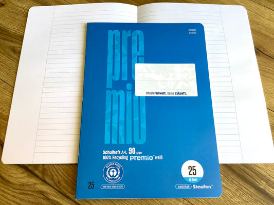Schulheft A4  Lin.25 liniert weißer Rand Premio 90g