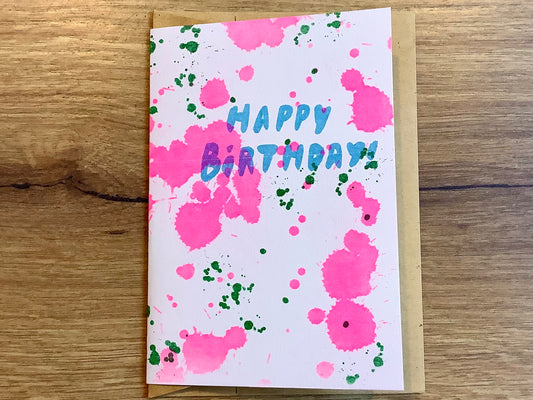 Briefkarte Happy Birthday Kleckse