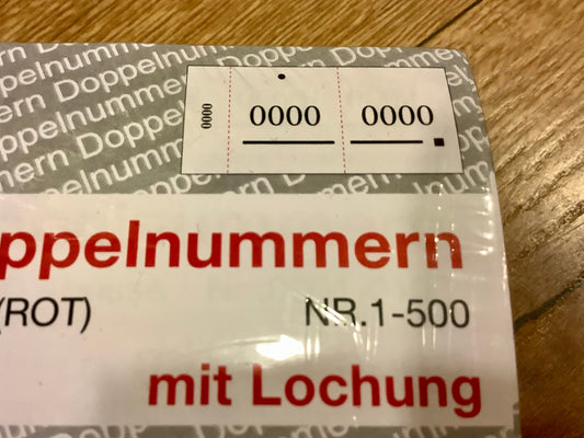 Garderobennummern 1-500 5 Nummernblöcke
