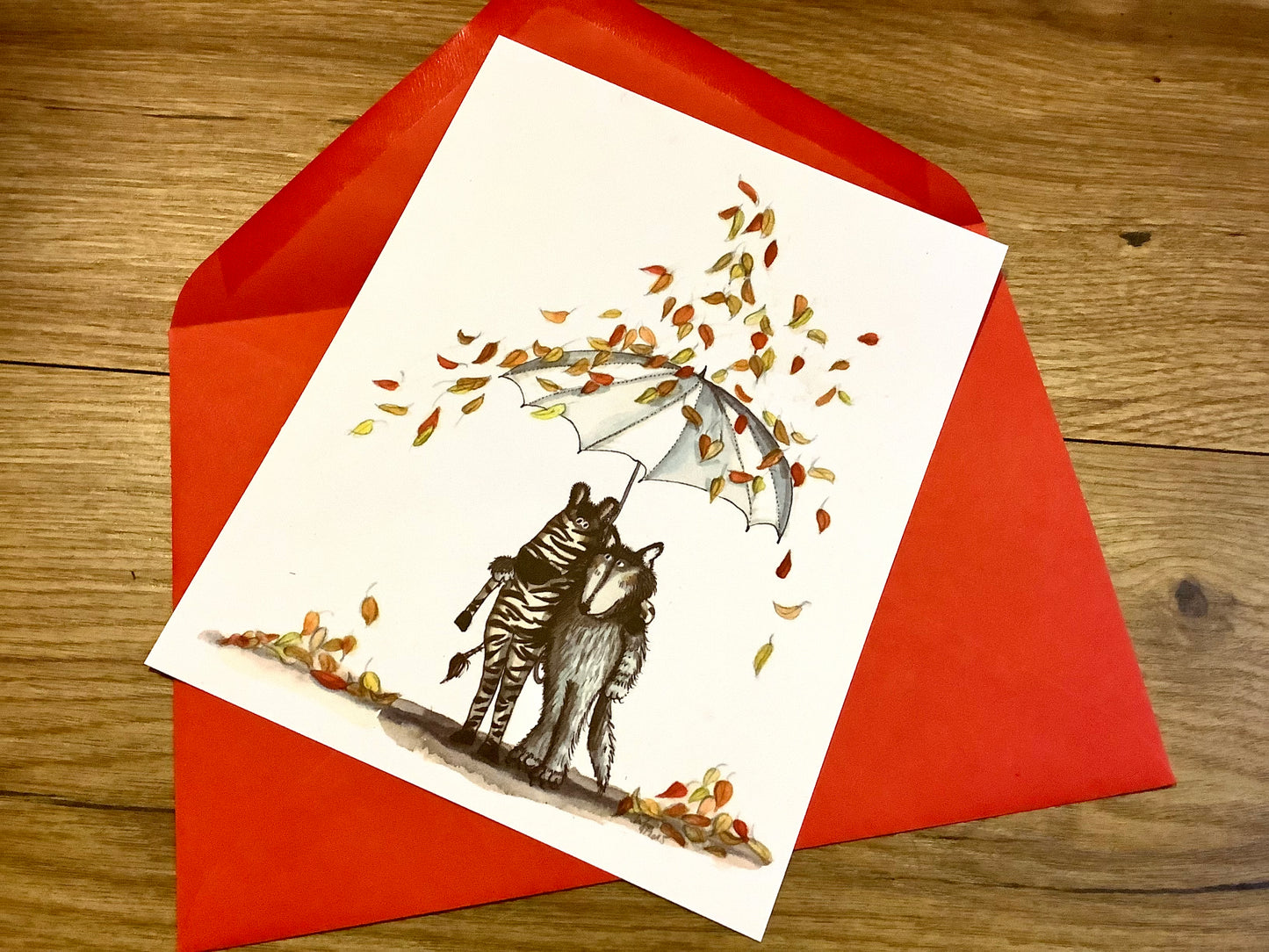 Maxi-Karte A5 Herbst Zebra Wolf Inka Erichsen