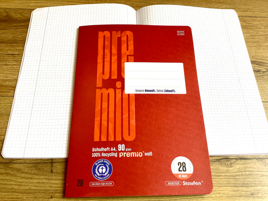 Schulheft A4 Lin.28 kariert 32Bl. Doppelheft 90g Premio