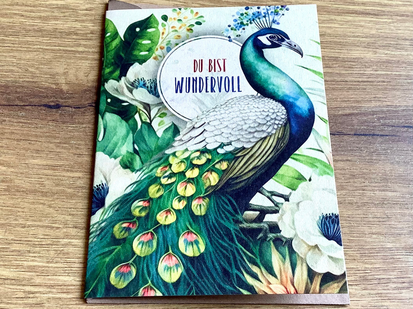 Briefkarte 10x14 Du bist wundervoll Pfau