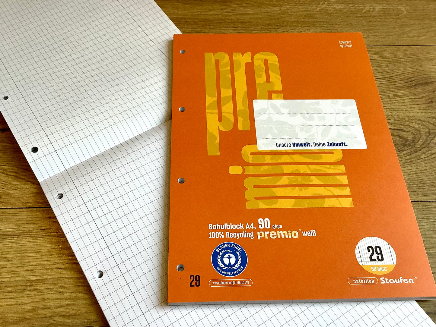 Matheblock rautiert Lin.29 mit 90g-Papier von staufen