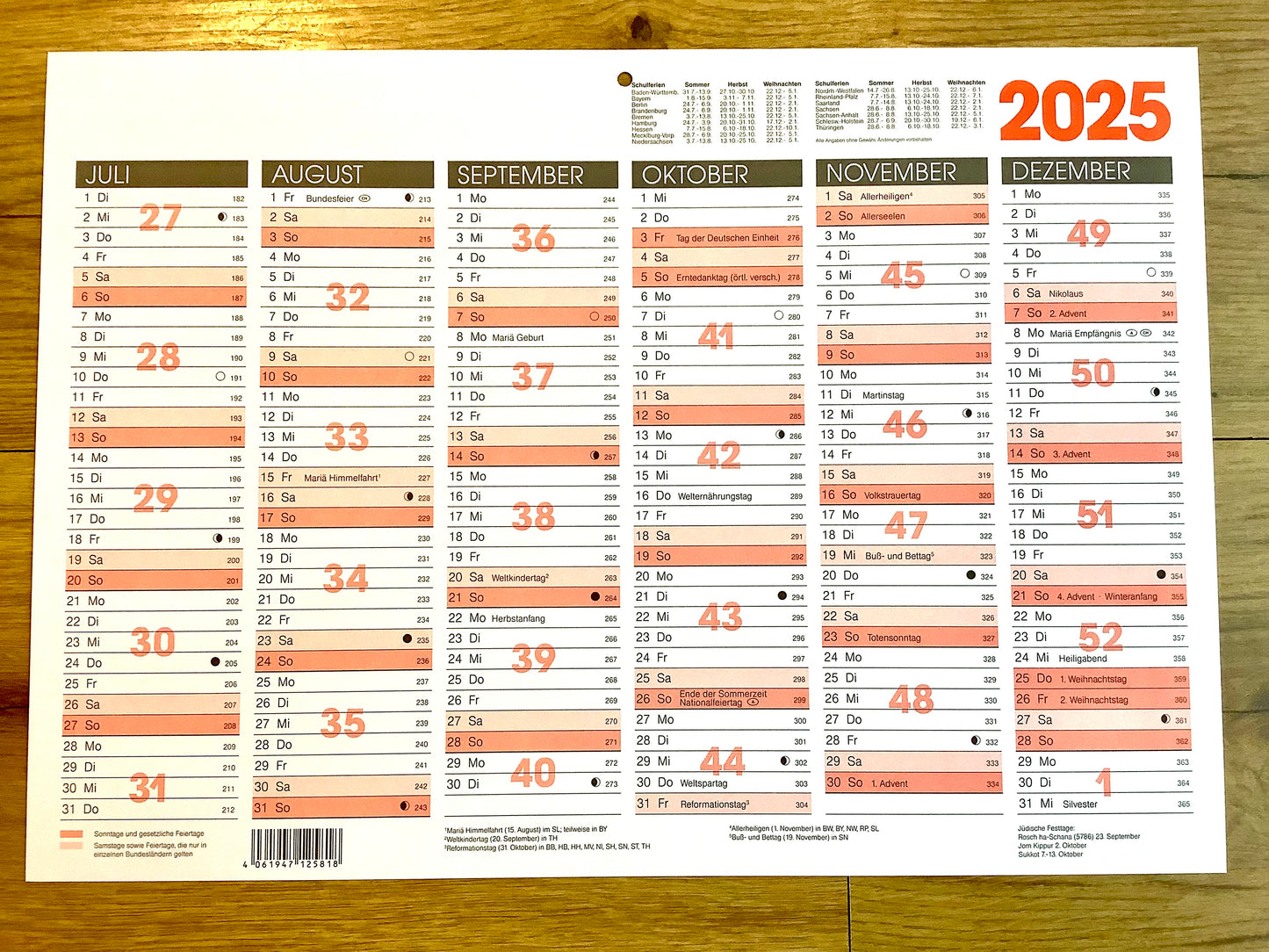 Tafelkalender A3 quer Brunnen 2025 6M/S