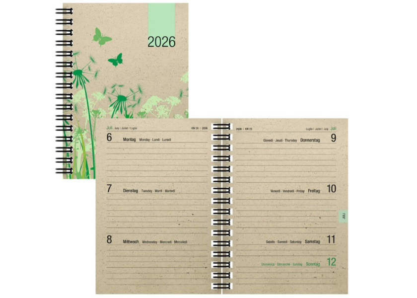 Taschenkalender Graspapier 10x14 Zettler 1W/2S 2026