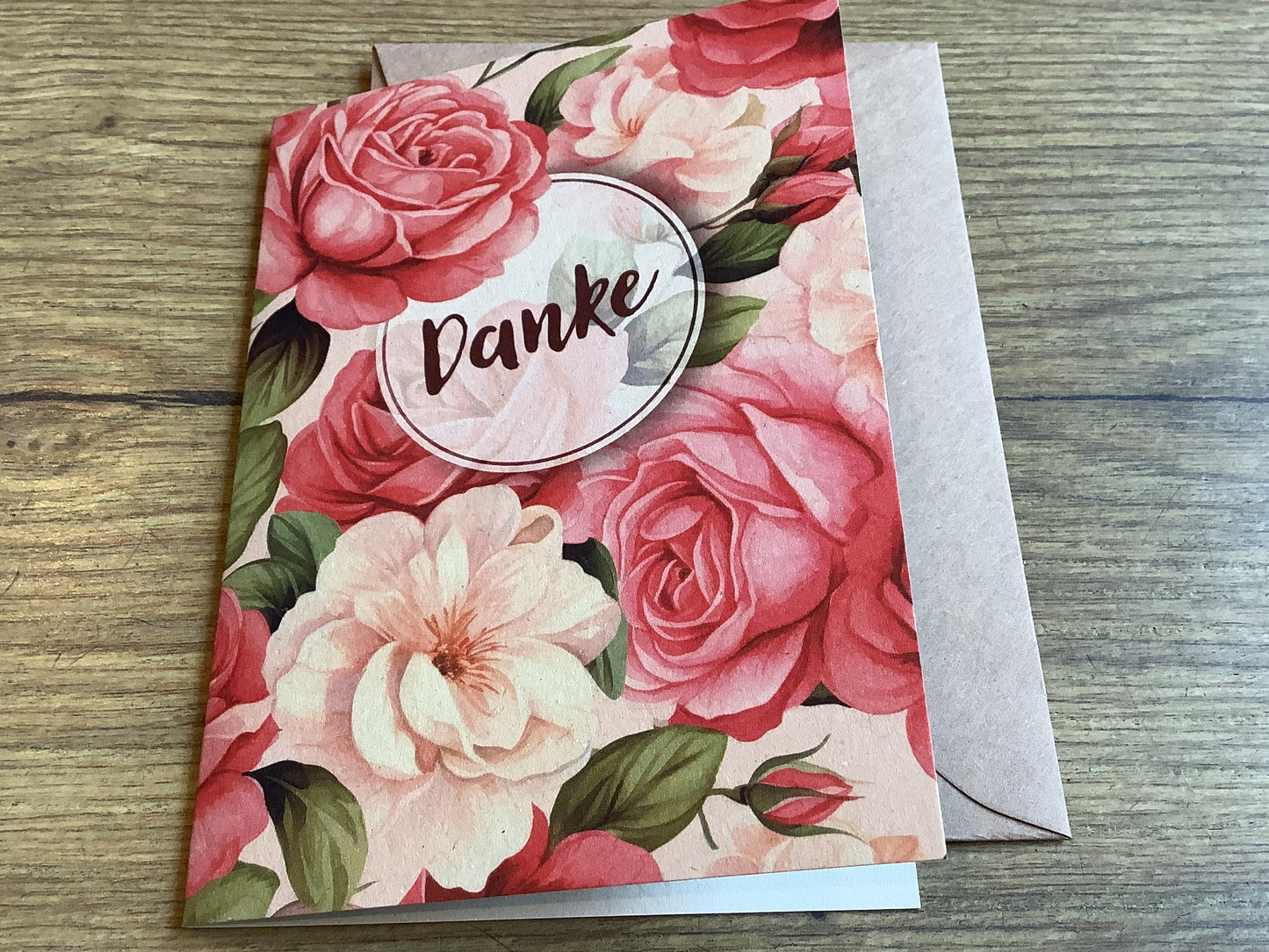 Briefkarte 10x14 Danke Rosen (Zuckerrohrpapier)