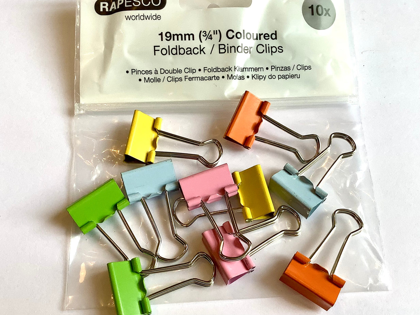 Foldback Clips Farbmix pastell 19mm rapesco 10St.