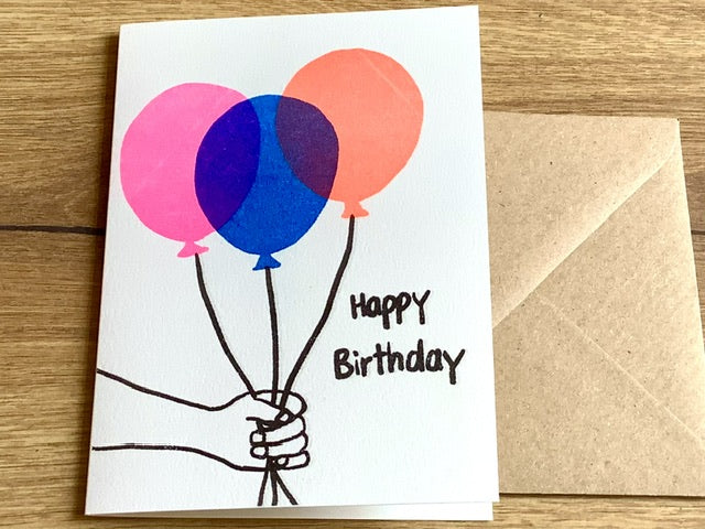 Briefkarte 3 Ballons Happy Birthday SuperJuju