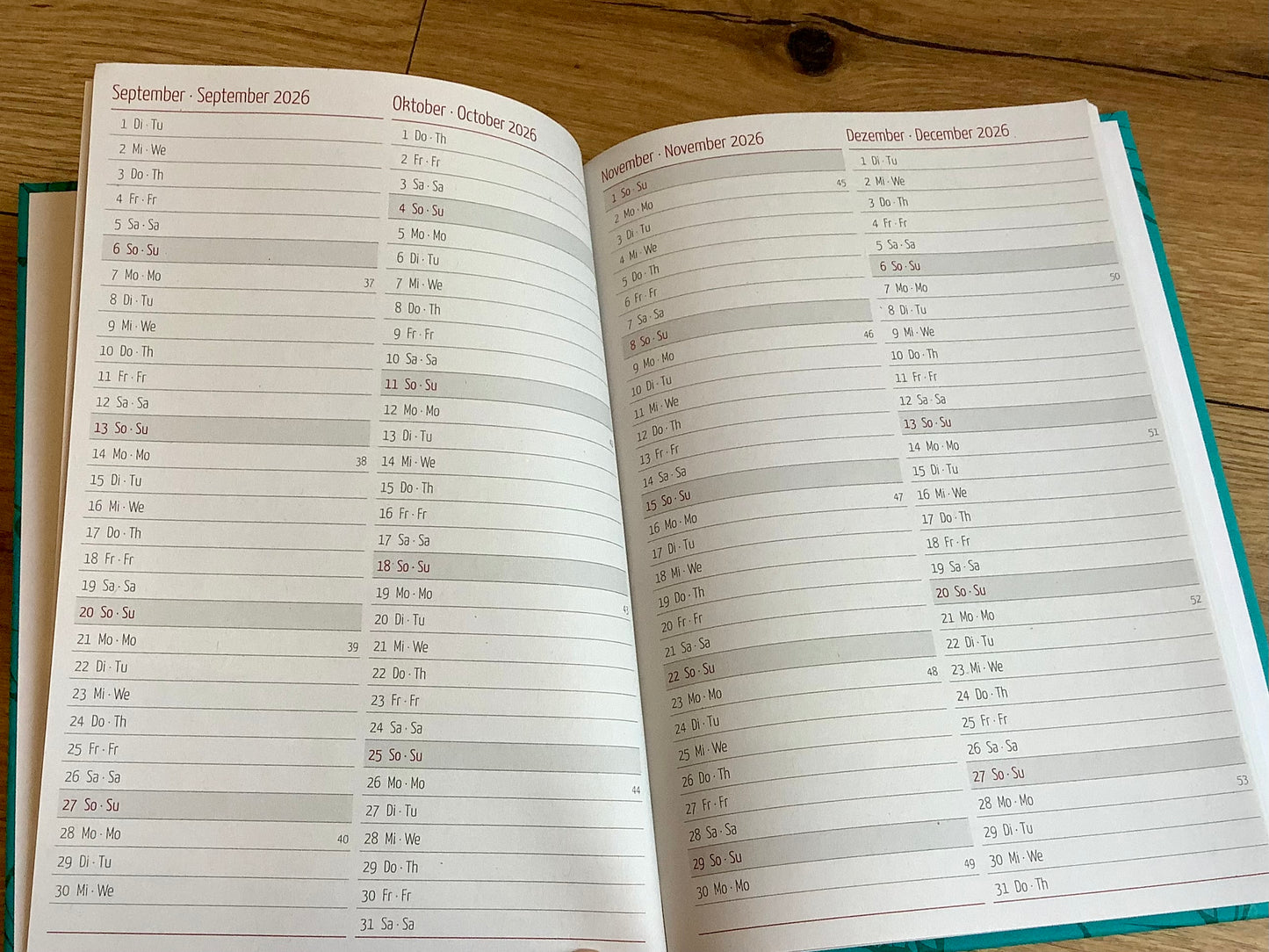 Wochenbuch A5 1Wo/2S türkis RC Zettler 2026