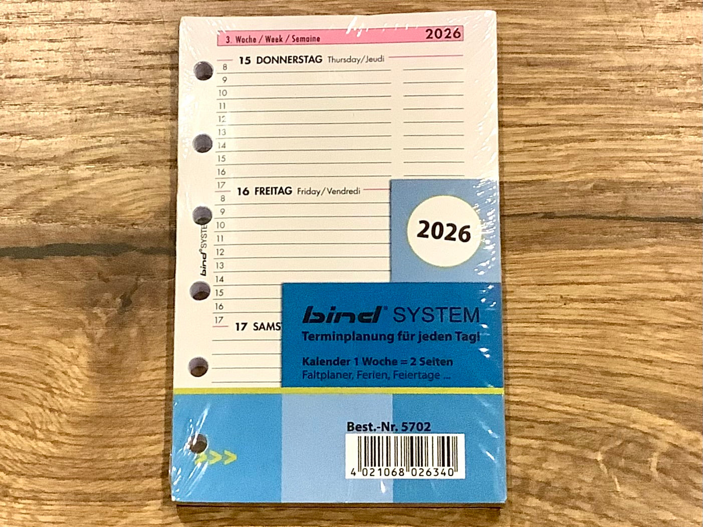 Kalendereinlagen 8x 12,5cm bind 6-loch 1W/2S 2026