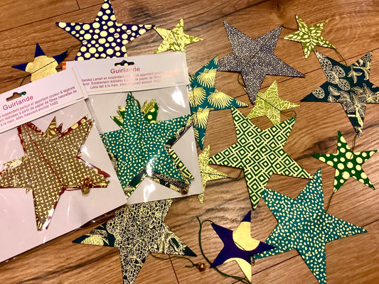 Girlande Mobile Weihnachten Lamali Sterne gold-rot-grün-blau