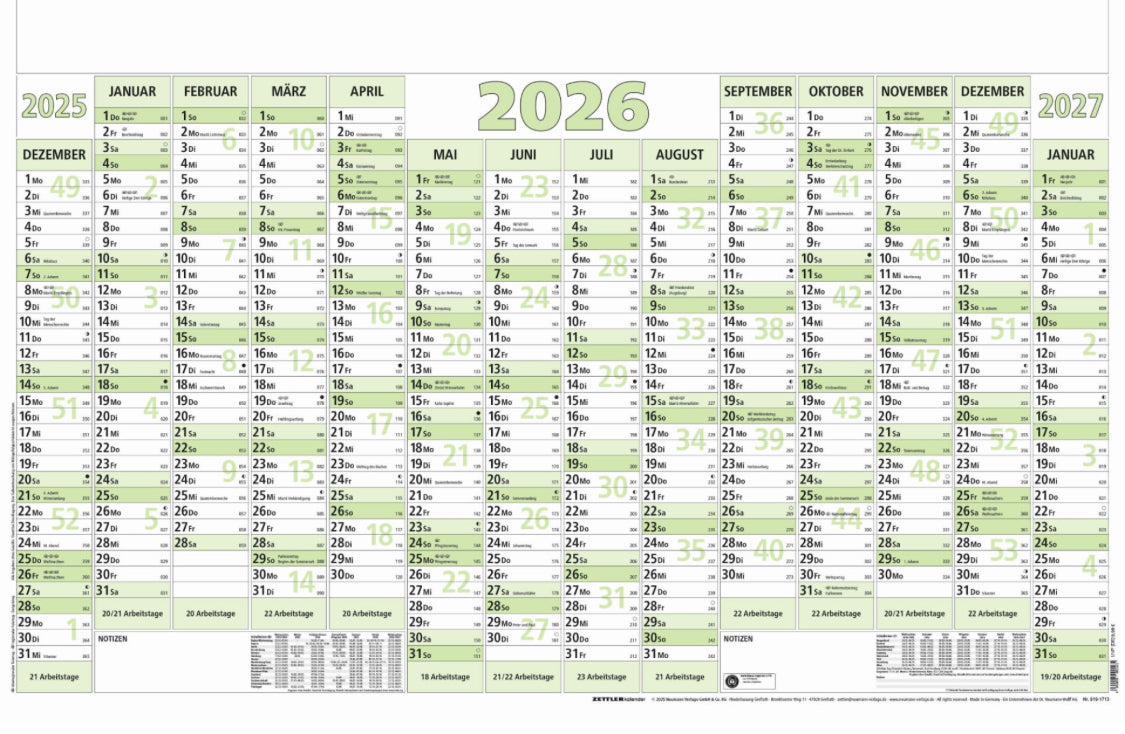 Plakatkalender A1+ 63x88cm Zettler UWS 2026