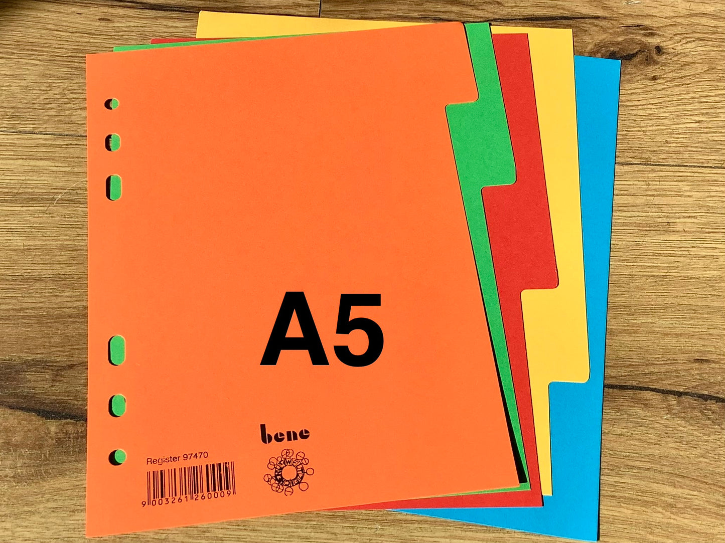 5-teiliges Register in DIN A5 in 5 Farben