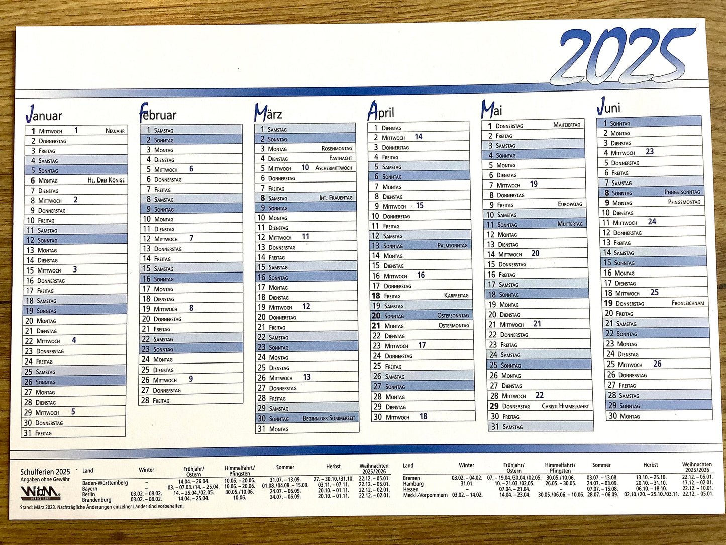 Wandtafelkalender A5 2025