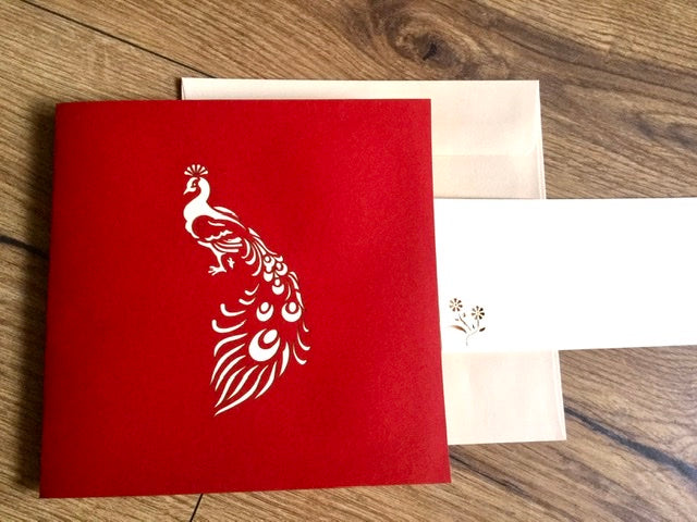 3D-Karte Pfau 15x15 Pop-up