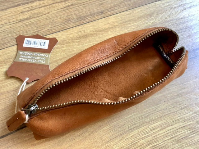 Stiftetasche Leder cognacfarben vegetab.