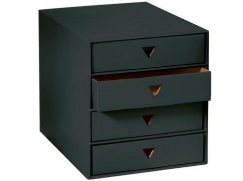 Schubladenbox 4er A4 RC-Karton schwarz