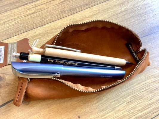 Stiftetasche Leder cognacfarben vegetab.