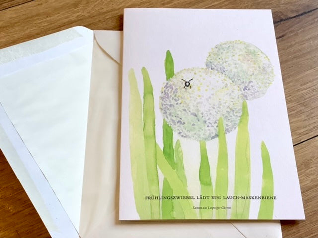Grußkarte mit Blumensamen der Frühlingszwiebel