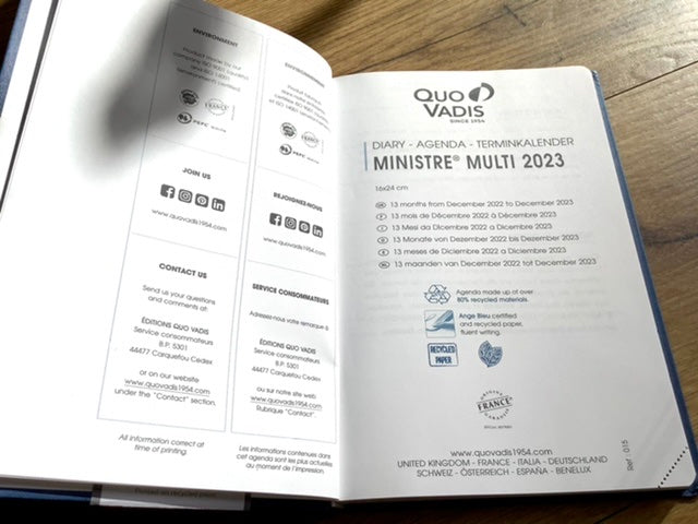 Wochenkalender 16x24cm ML „Ministre“ Quo Vadis blau 2025