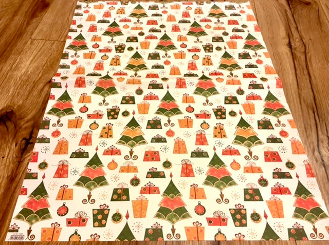 Geschenkpapier 2 Bogen Weihnachtsbäume