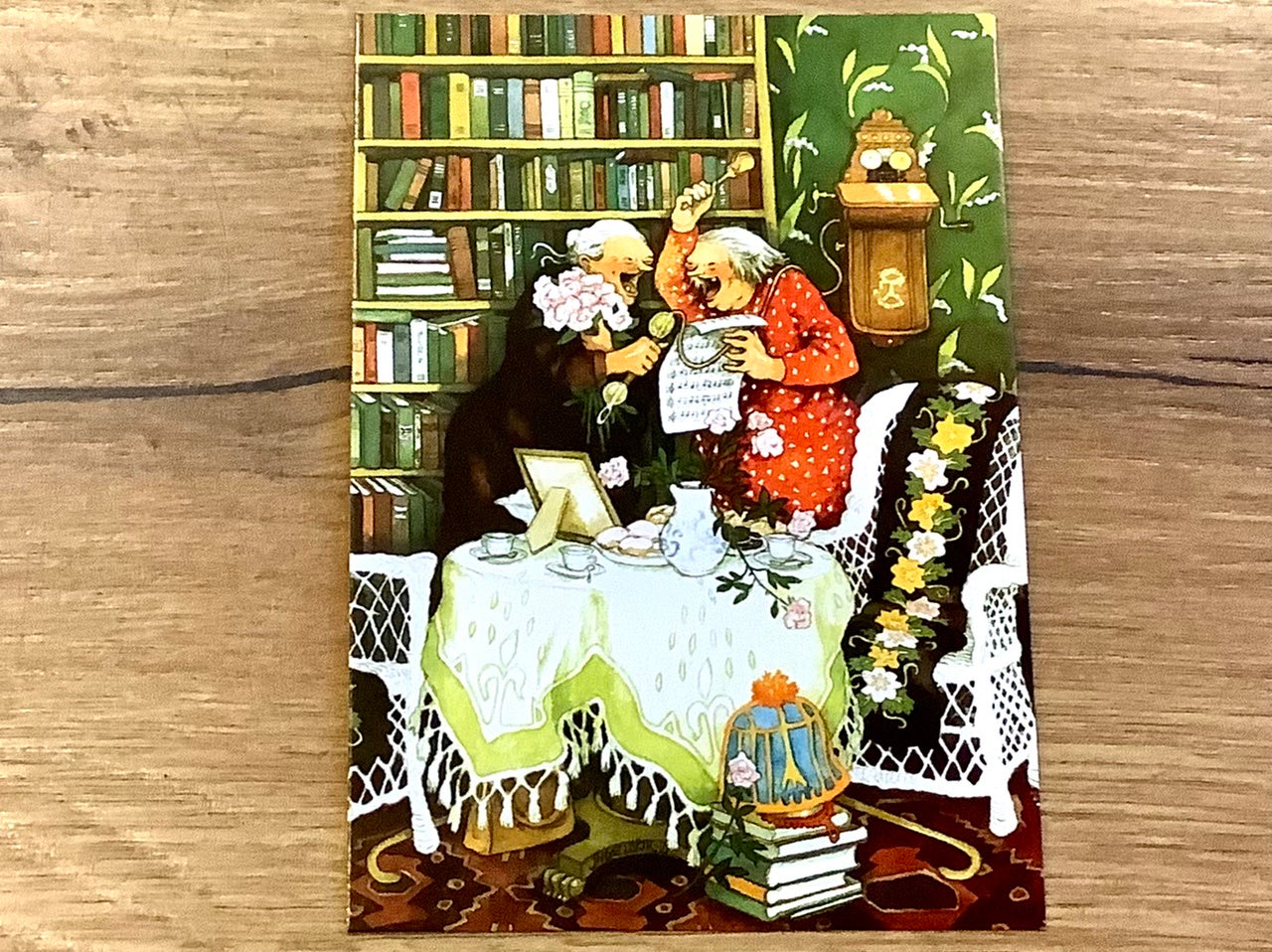 Postkarte Löök Frauen singen am Telefon