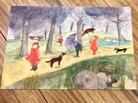 Postkarte Im Regen spazieren (Schnurverlag)