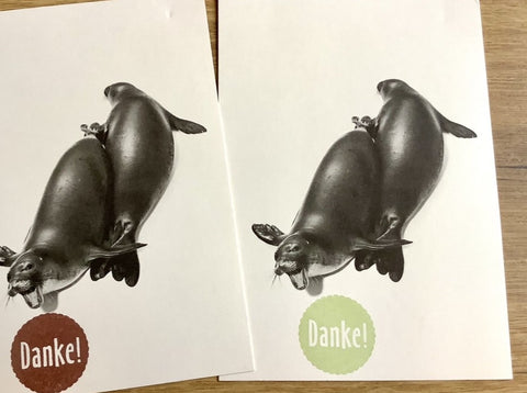 Postkarte Mönchsrobben mit Danke-Stempel (GPM)