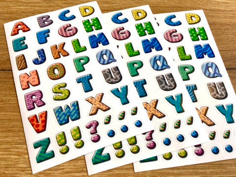 Buchstaben Sticker bunt 3 Blatt 12mm