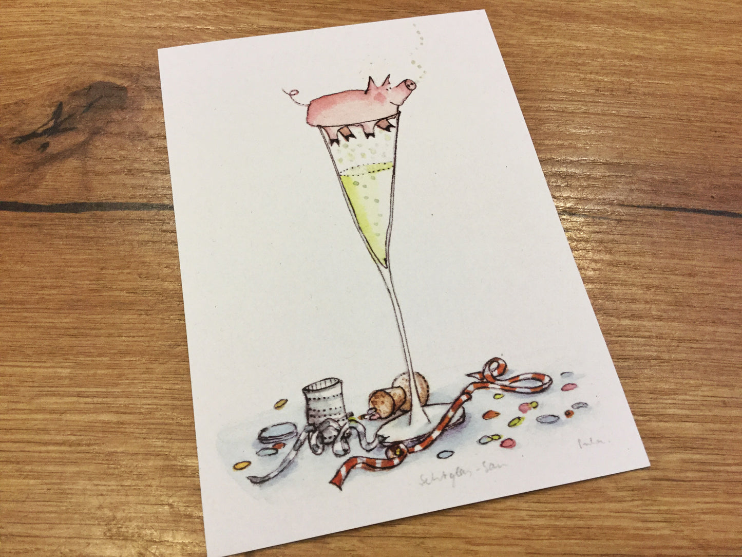 Postkarte Sektglas-Sau Neujahr (Erichsen) RC