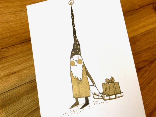 Weihnachtskarte Wichtel gold-schwarz (Kunga /Kettcards)