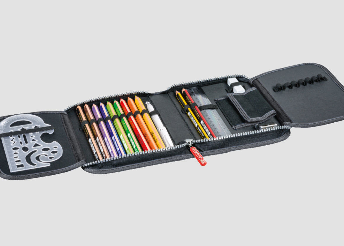 Federtasche Schul-Etui 2Klappen gefüllt schwarz BRUNNEN