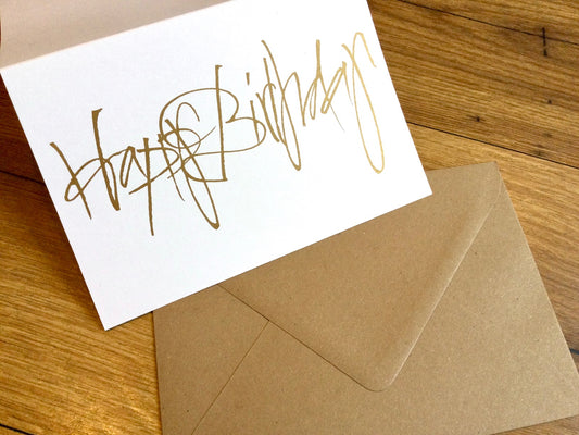 Briefkarte Happy Birthday gold A6 (Petry/ Kettcards)