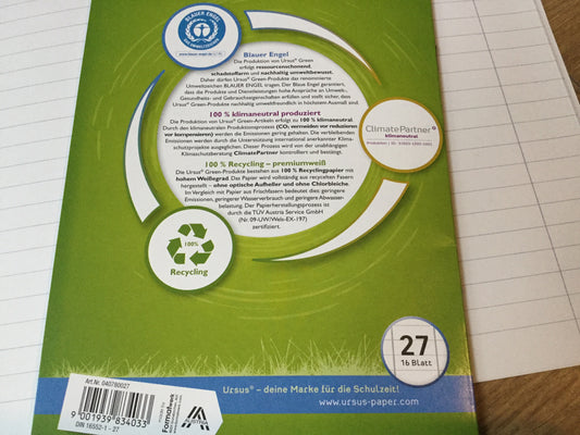 Schulheft A5 Lin.27 liniert m.Rdl. green 90g