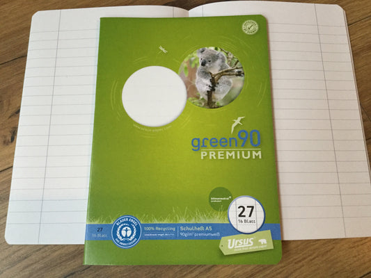 Schulheft A5 Lin.27 liniert m.Rdl. green 90g