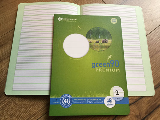 Schulheft A5 Lin.2 grün Green90g Deutschheft